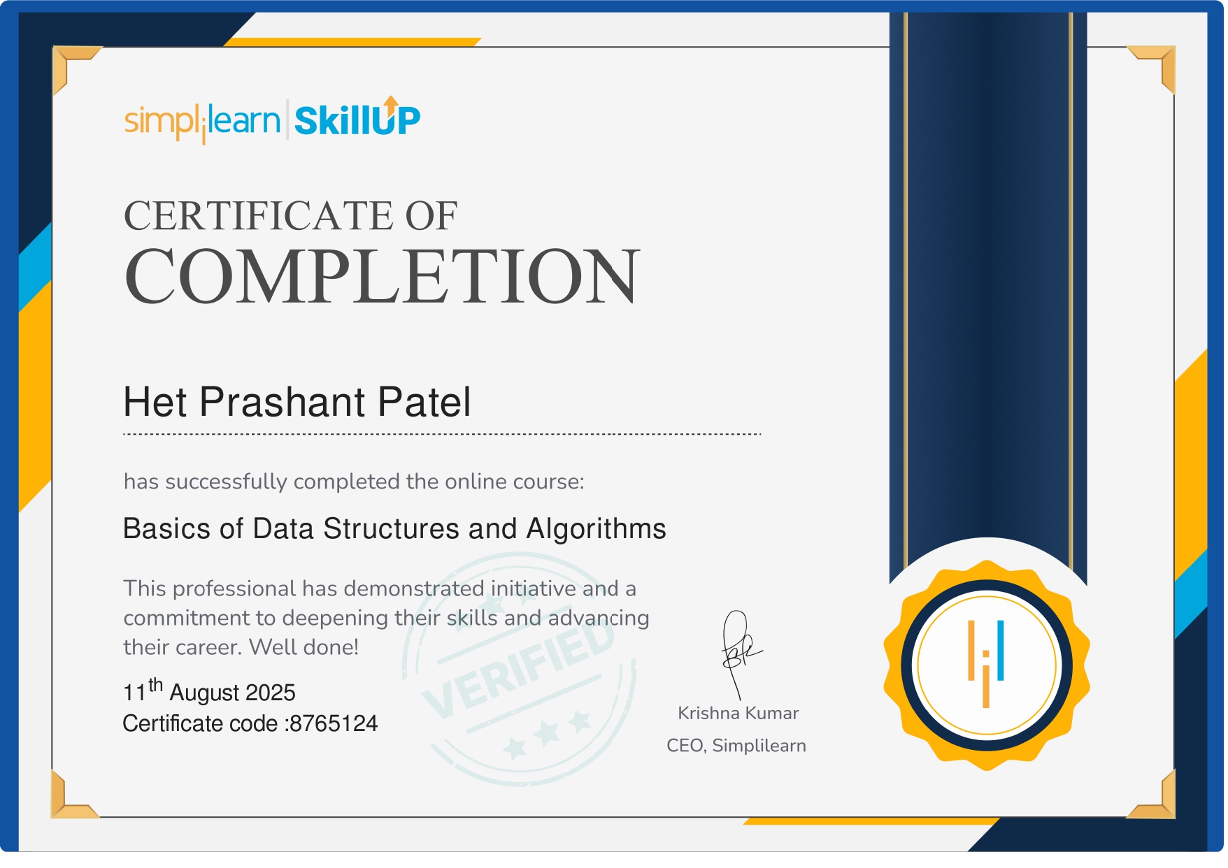 Data Structures Certificate